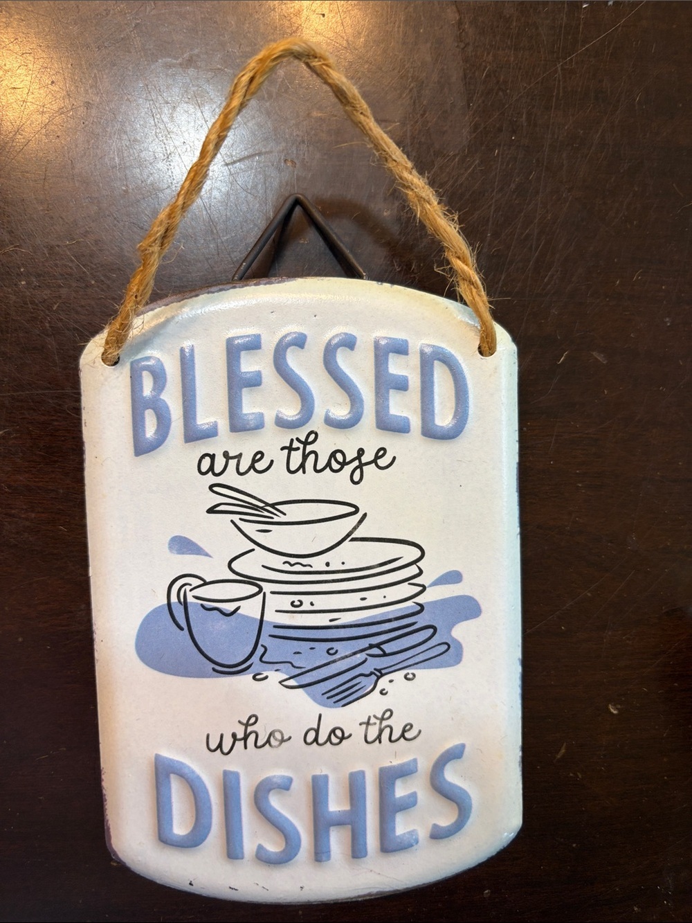 Blessed Are Those Who Do The Dishes Wall Hanging - Blue & White